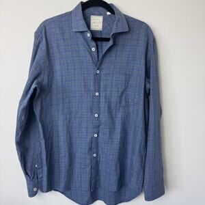 Billy Reid Blue Plaid Regular Fit Button Down Shirt Large